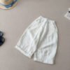 Children's Solid Color Linen Cool Pants, Casual Breathable Pants