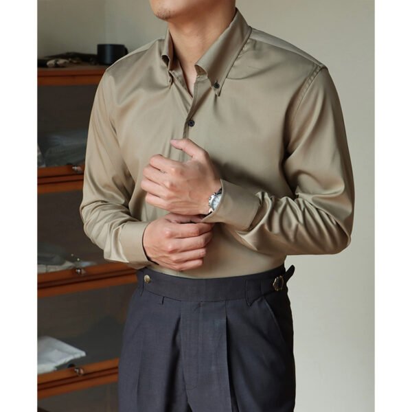 Men's Ice Silk Business Shirt - Wrinkle Free Long Sleeve Plain Shirt