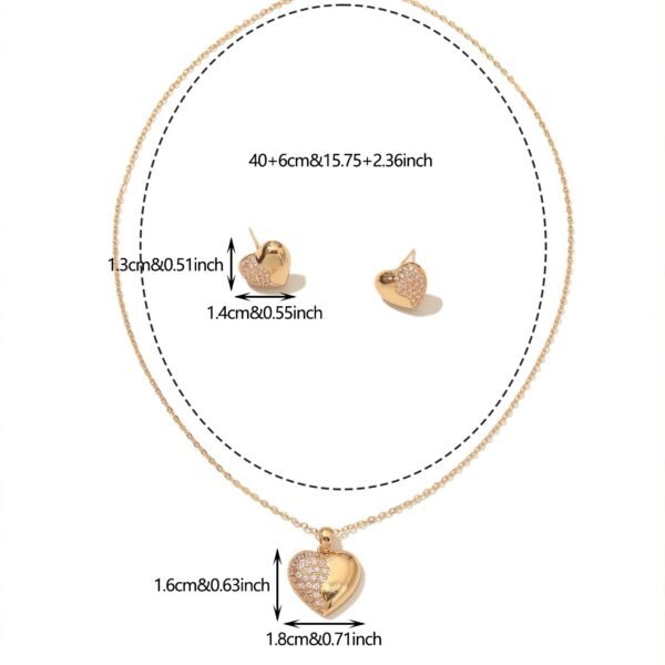 Cross-Border French Light Luxury Simple Jewelry Love Pendant Necklace + Peach Heart Zircon Earring Set
