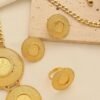 Cross-Border Xinjiang Jewelry Set, Light Luxury Retro Gold Round Metal Pendant Necklace