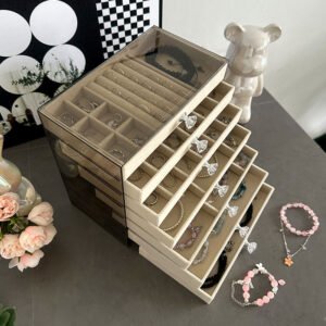 7-Layer Acrylic Jewellery Organiser - Velvet Lined Drawer Box