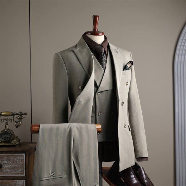 Double Row Plaid Suit Men's Business Formal Groomsman Wedding Groom Suit Jacket