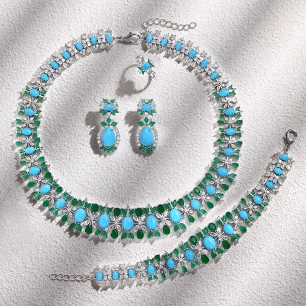 O1CN01YnGO3V2HKVt61hfmf_2218095789132-0-cib Dubai Style Bridal Jewellery 4-Piece Set - Necklace, Earrings and Ring
