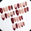 Wy226 Caramel Amber Brown-Red Gilt 3D Wearable Nails