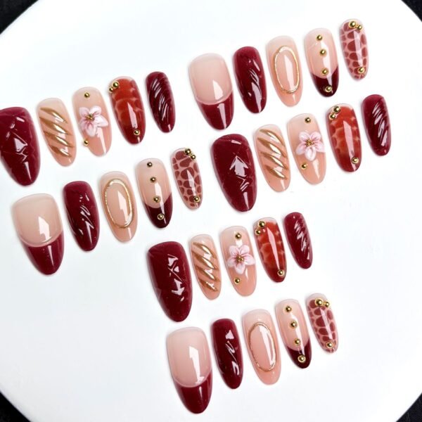 Wy226 Caramel Amber Brown-Red Gilt 3D Wearable Nails