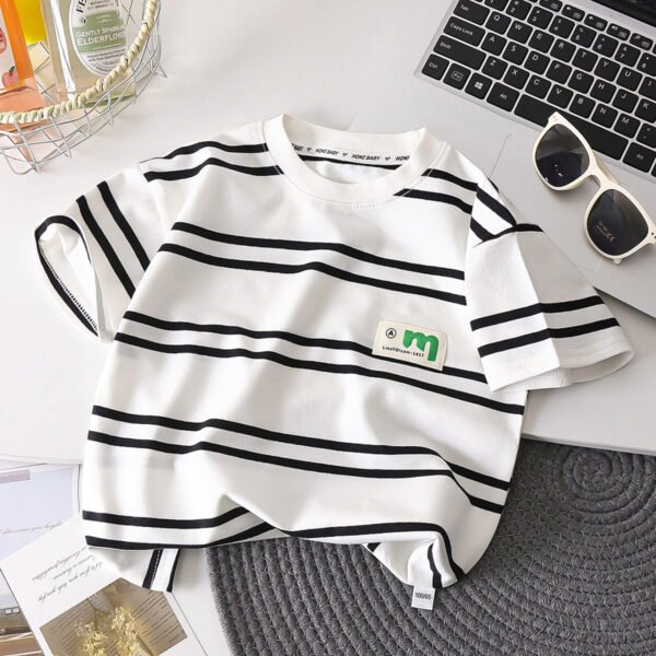 Boys Striped Cotton T-Shirt - Short Sleeve Summer Sports Top