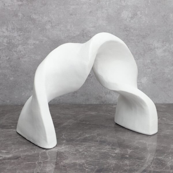 Metal & Marble Ribbon Sculpture - Modern Chinese Style Desk Ornament