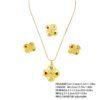 European and American Sand Gold Flower Necklace, Diamond Color Four-Leaf Clover Set with Earrings