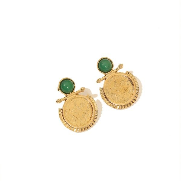 Gold-Plated Rice Flower Coin Earrings, 24K Electroplated Vintage Ethnic Style