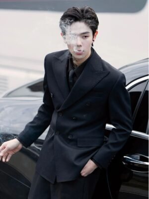 Men's Double Breasted Blazer - Black Casual Suit Jacket