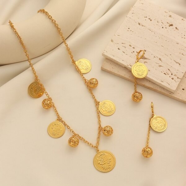 European Gold Light Luxury Coin Pendant Necklace Tassel Earrings Set 2 European Gold Light Luxury Coin Pendant Necklace Tassel Earrings Set