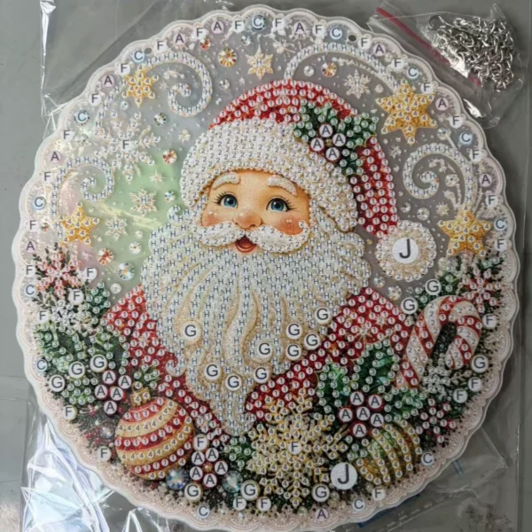 Christmas Santa Claus 5D Acrylic Diamond Painting DIY Kit, Ornament Pendant
