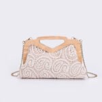 Knitted Floral Evening Bag - Bohemian Solid Wood Handle Shoulder Bag