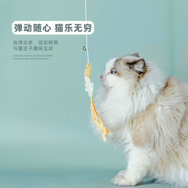 Cat Teaser Wand with Long Durable Feather Rod, Self-Entertainment Boredom-Relief Gadget, Solid Wood Rod That Won't Break, with Bell, Mouse Cat Toy