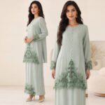FF111-KEBAYA001 Mint Green Gradient Floral Lace Baju Kurung Two-Piece Set