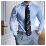Men's Band Collar Business Shirt - Slim Fit Wrinkle Free Long Sleeve Shirt