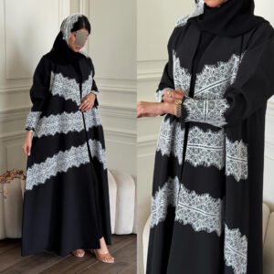 HY179 nouvelle robe cardigan noire en dentelle multicouche