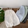 Children's Solid Color Linen Cool Pants, Casual Breathable Pants