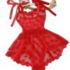 Cross-Border Foreign Trade European and American New Sexy Underwear Sexy Women's Lace Mesh Love Waist Jumpsuit Sexy Suit