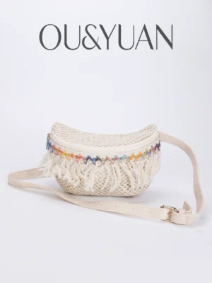 Oy Bohemian Straw Tassel Waist Bag Cross-Border Women's Bag Vacation Style Crossbody Bag Beach Bag Lightweight Casual Chest Bag