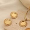 Vintage Sunflower Badge Jewelry Embossed Necklace and Earring Set