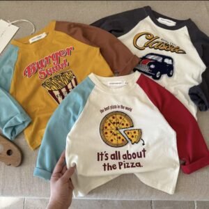 Kids 3D Raglan Long Sleeve Top with Cute Patch Design