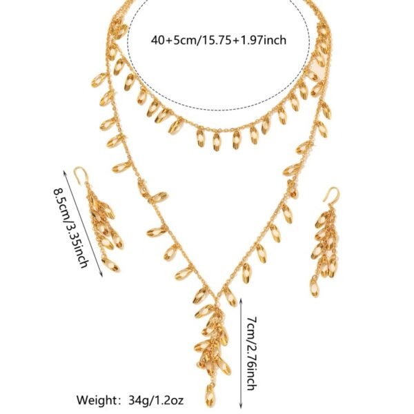 European and American Retro 18K Gold-Plated Tassel Necklace, Sweater Chain and Earrings Two-Piece Set