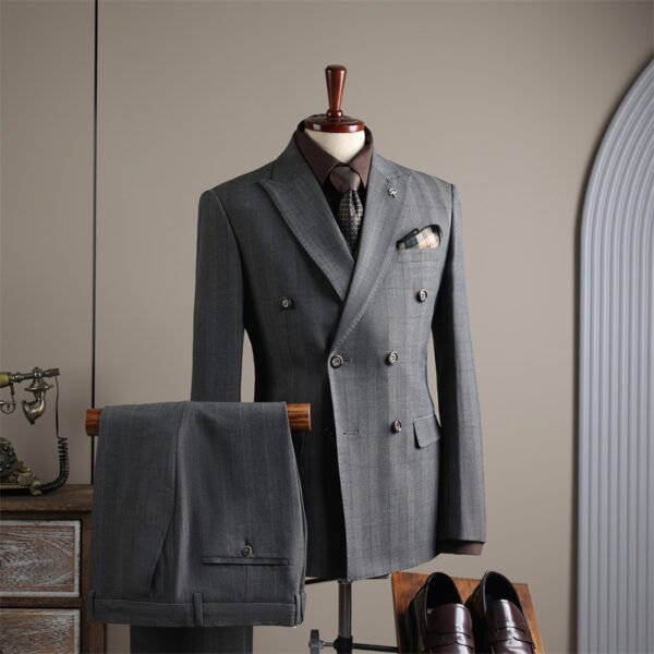 Double Row Plaid Suit Men's Business Formal Groomsman Wedding Groom Suit Jacket