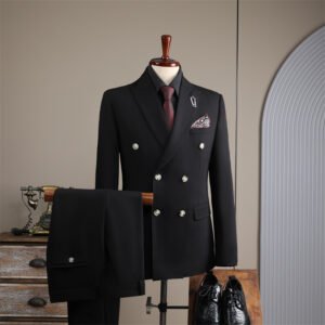 Double Row Brown Suit Men's Business Groom Wedding Dress Groomsmen Slim Suit