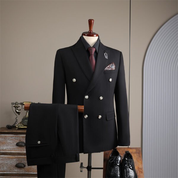 Double Row Brown Suit Men's Business Groom Wedding Dress Groomsmen Slim Suit