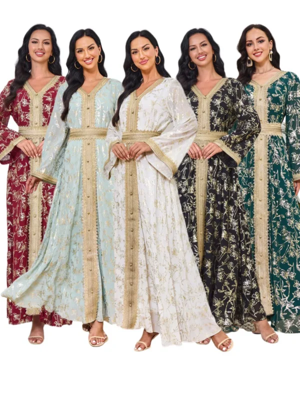 MT084 Cross-Border Trade Hot-Selling In-Stock Women Dress with Floral Embossing and Gold Stamping, Fashionable Long Gown Abaya - photo 1 MT084 Cross-Border Trade Hot-Selling In-Stock Women Dress with Floral Embossing and Gold Stamping, Fashionable Long Gown Abaya