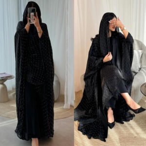 LN197 Cardigan long perlé avec manches chauve-souris et foulard (taille unique)