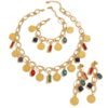 Coin Jewelry Set, Colored Diamond Necklace Four-Piece Set with Zircon Earrings 5 Coin Jewelry Set, Colored Diamond Necklace Four-Piece Set with Zircon Earrings