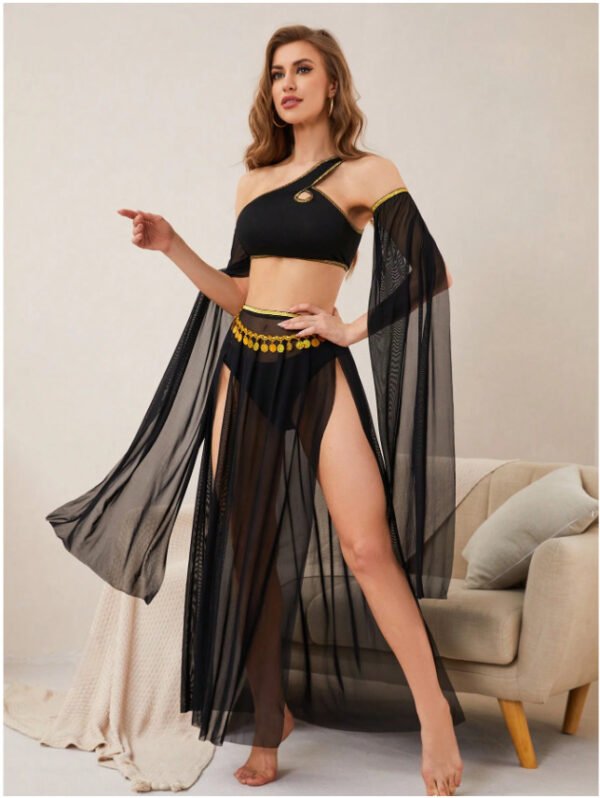 Cross-Border Foreign Trade European and American New Sexy Lingerie Sexy Women's One-Shoulder Dance Outfit Slit Long Skirt Sexy Set