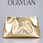 Gold Pleated Evening Bag - Chain Shoulder Cloud Clutch