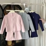 2026 Spring and Autumn Korean-Style Zipper Suit for Girls, Stand-Collar Jacket + Flared Pants Two-Piece Set