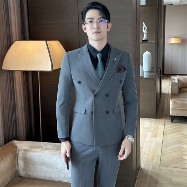 Suit Men's Suit Business Formal Wear Black Double-Breasted Wedding Suit Men's Autumn and Winter New Wedding Dress