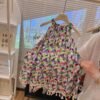 Girls Beach Style Halter Neck Patchwork Print Dress