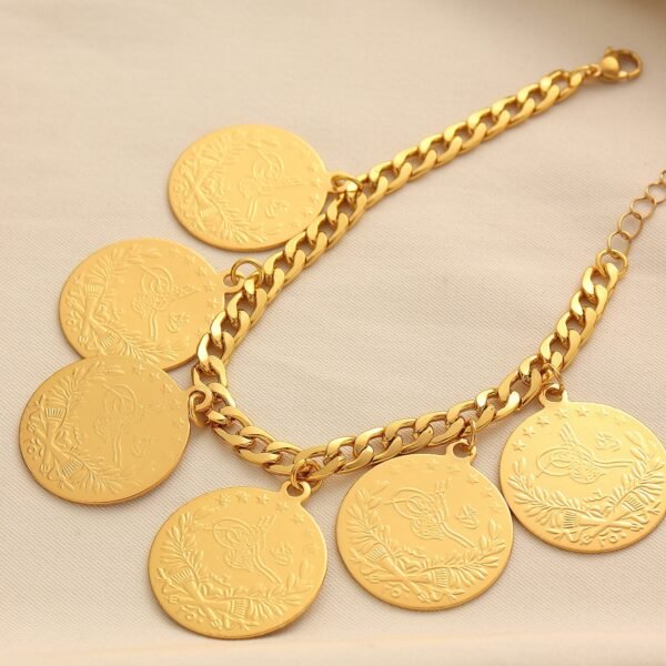Copper Alloy Electroplated Badge Bracelet, Coin Style Ethnic Jewelry, Retro Gold Geometric Shape 2 Copper Alloy Electroplated Badge Bracelet, Coin Style Ethnic Jewelry, Retro Gold Geometric Shape