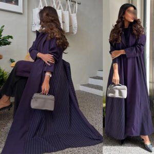 LN178 Robe élégante violette modeste à manches longues