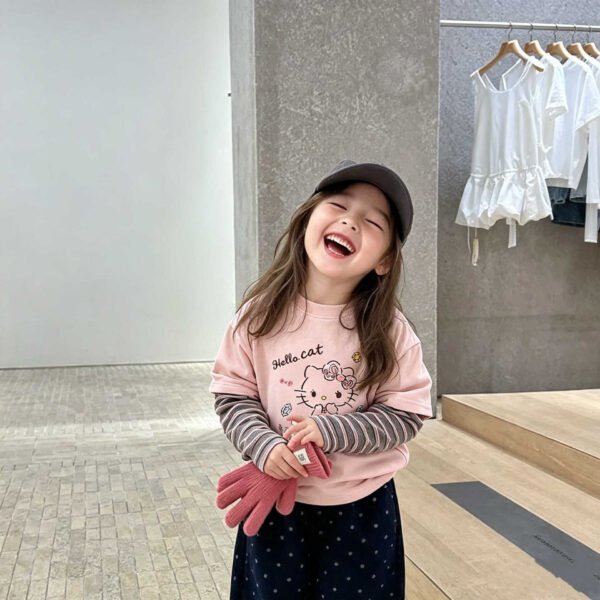 Children's Two-in-One Long Sleeve T-Shirt, Cartoon Patchwork Sleeve Top