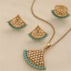 Arabian Cross-Border Fan-Shaped Necklace Set, Gold-Plated Imitation Pearl Earrings and Ring