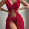 Cross-Border Foreign Trade European and American New Sexy Lingerie Sexy Women's Flower Front Placket Mesh Suspender Long Skirt Sexy Suit