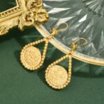 Middle Eastern Popular K Gold Plated Coin Earrings, Watermelon Bead Design