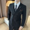 Suit Men's Suit Business Formal Wear Black Double-Breasted Wedding Suit Men's Autumn and Winter New Wedding Dress