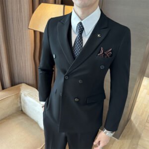 Suit Men's Suit Business Formal Wear Black Double-Breasted Wedding Suit Men's Autumn and Winter New Wedding Dress