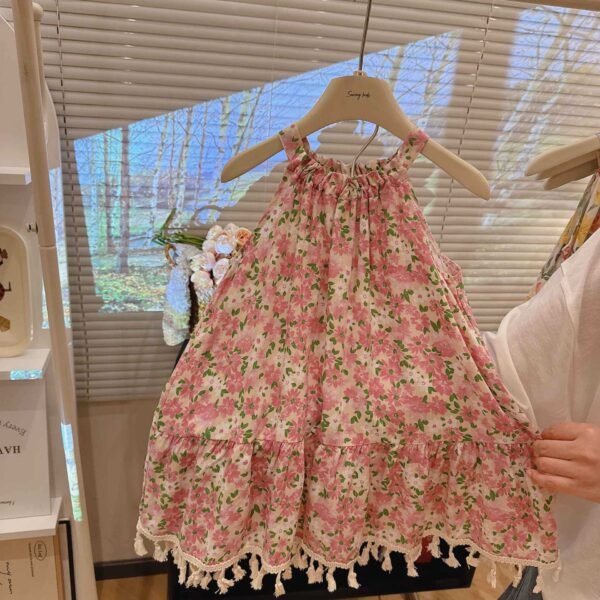 Girls Beach Style Halter Neck Patchwork Print Dress
