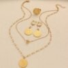 French Retro Fashion Coin Badge Pendant Necklace Set Gold-Plated