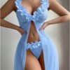 Cross-Border Foreign Trade European and American New Sexy Lingerie Sexy Women's Flower Front Placket Mesh Suspender Long Skirt Sexy Suit