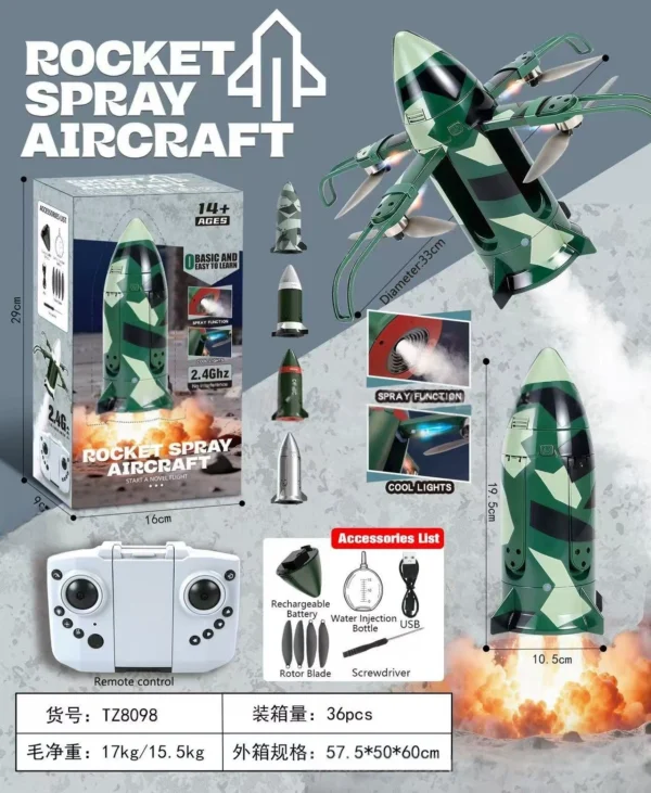 Foldable Spray Rocket Quadcopter Drone with Lights